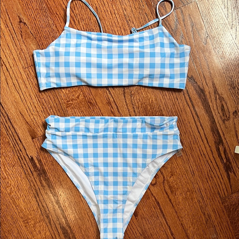 Chic Blue Gingham Bikini Set